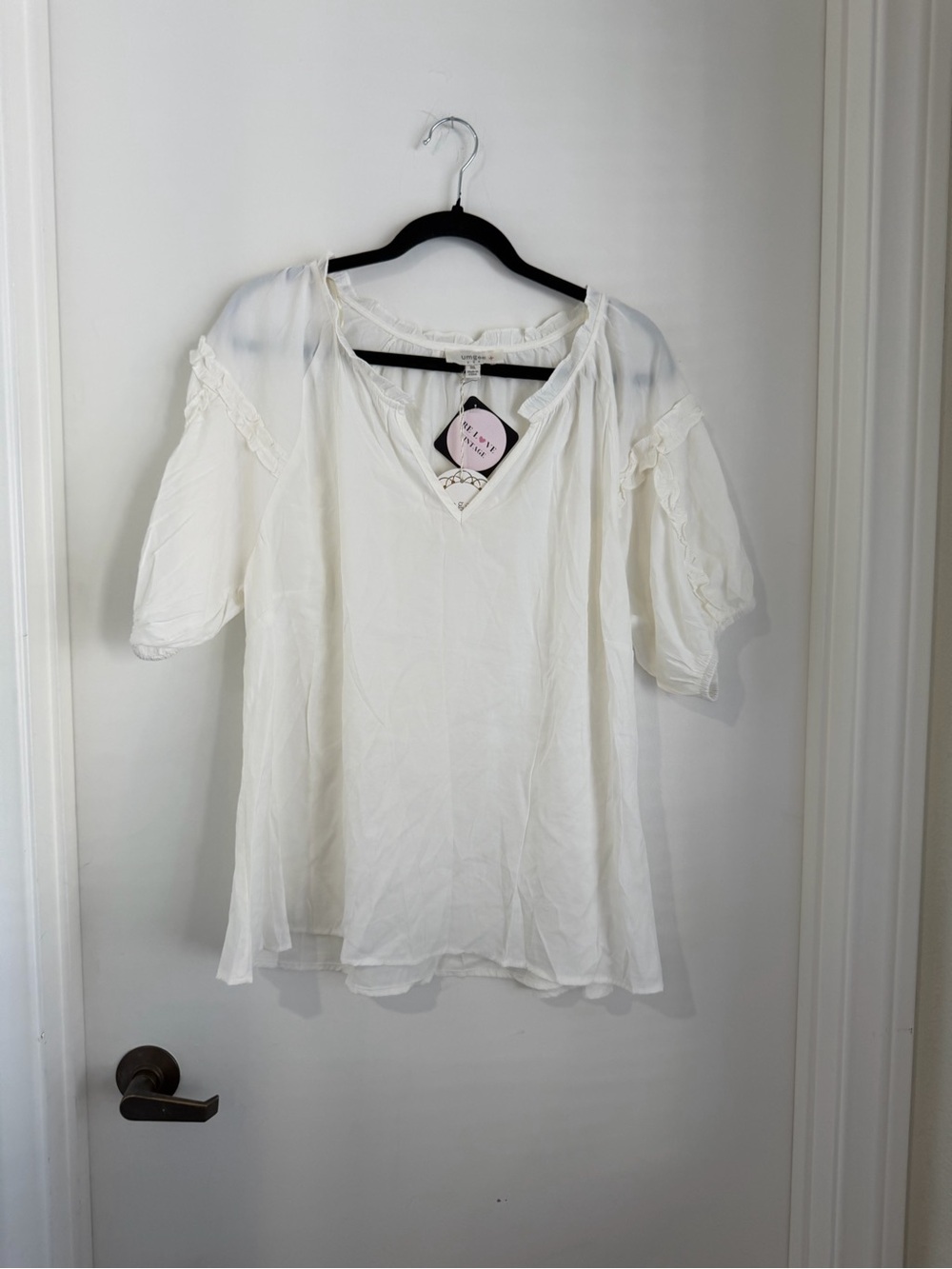 Umgee White Women's Boho V-Neck Peasant Top NWT Plus size